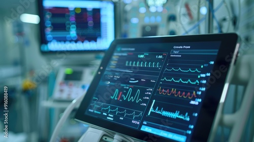 Medical monitor displaying patient vitals in ICU