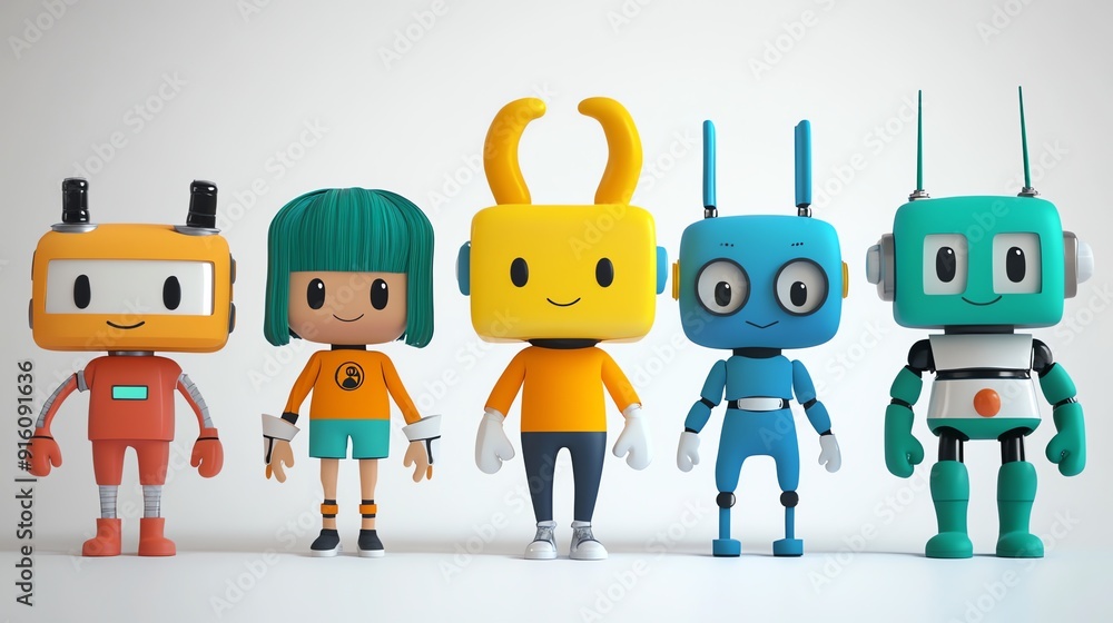 Five Friendly Robots Standing in a Row Five Friendly Robots Standing in a Row