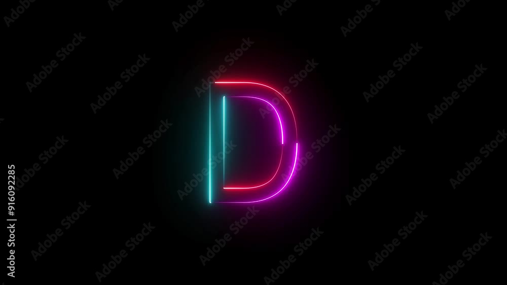 Abstract Bright Neon Light Letter Animation on Black Background. Abstract Bright Neon Light Letter Animation on Black Background.