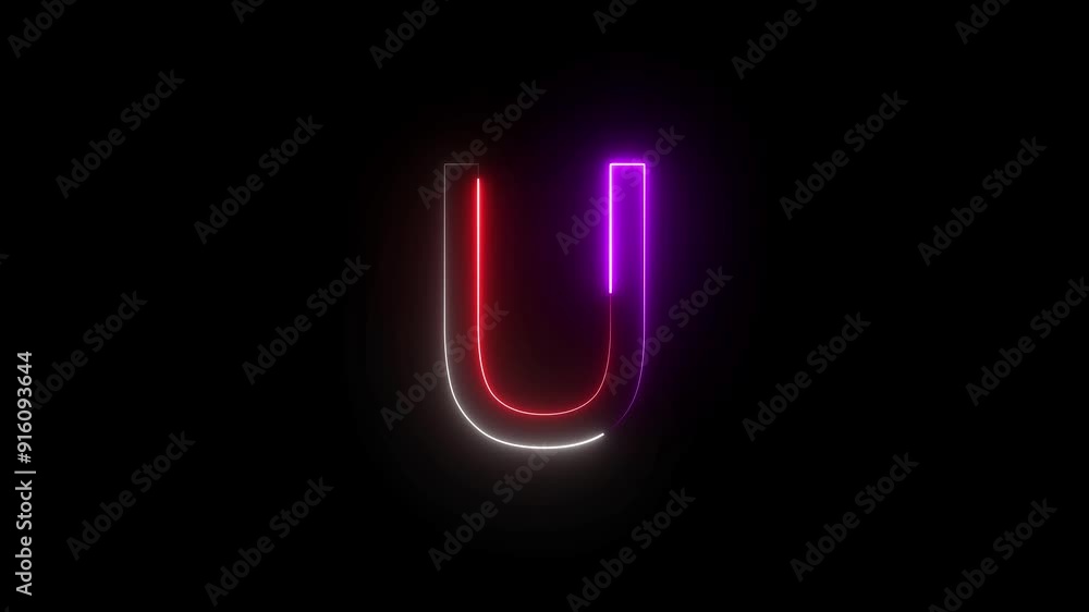 Abstract Bright Neon Light Letter Animation on Black Background. Abstract Bright Neon Light Letter Animation on Black Background.