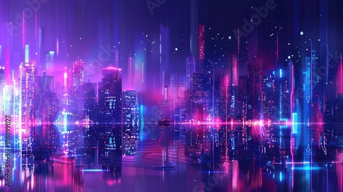 Cyberpunk Cityscape with Neon Lights and Reflections