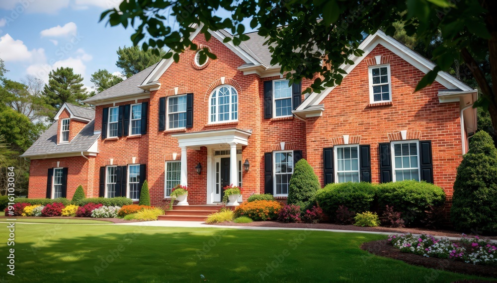 Brick House with Lush Landscaping. Brick House with Lush Landscaping.
