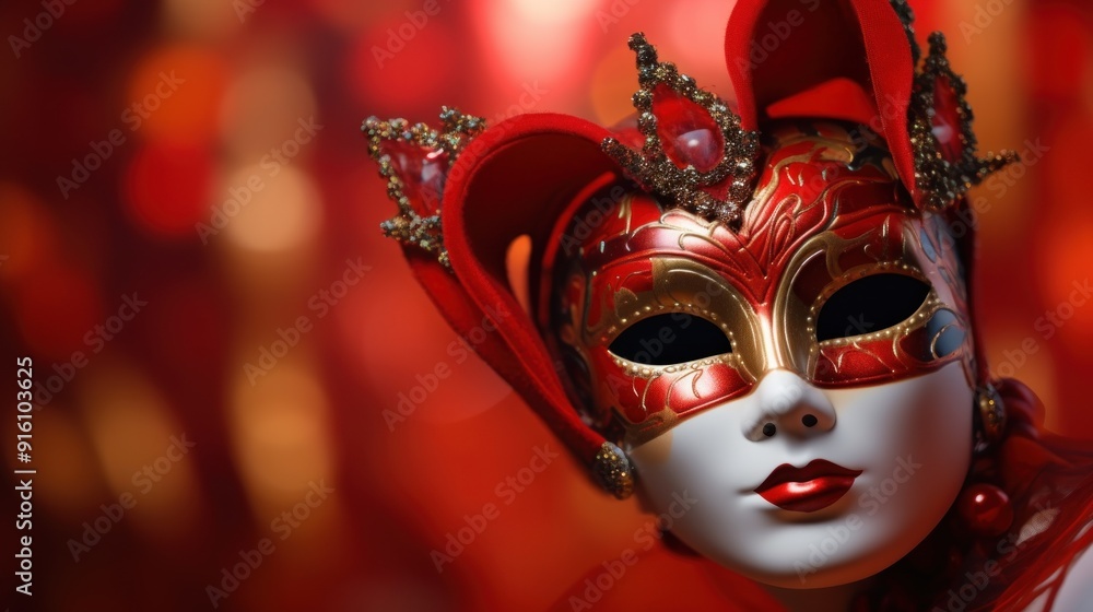 Venetian Mask with Red and Gold Decorations Venetian Mask with Red and Gold Decorations