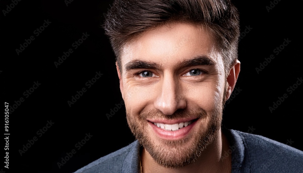 Obraz premium Smiling Young Man with Stylish Hair and Beard