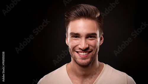 Smiling Young Man Portrait Against Dark Background