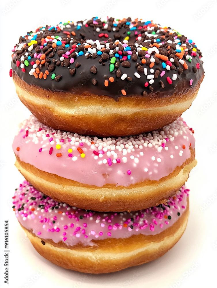 Photo of a Stack of Frosted Donuts with Colorful Sprinkles Photo of a Stack of Frosted Donuts with Colorful Sprinkles