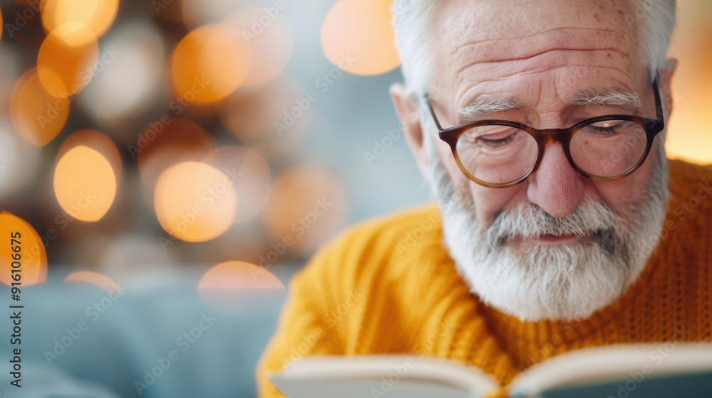 An elderly man with glasses and a white beard reads a book in a cozy, warmly lit setting, emphasizing wisdom, relaxation, and the joy of reading. An elderly man with glasses and a white beard reads a book in a cozy, warmly lit setting, emphasizing wisdom, relaxation, and the joy of reading.