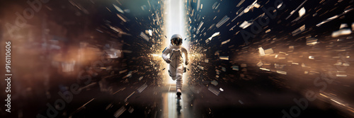 explorer runner cosmonaut space discovering running explosion