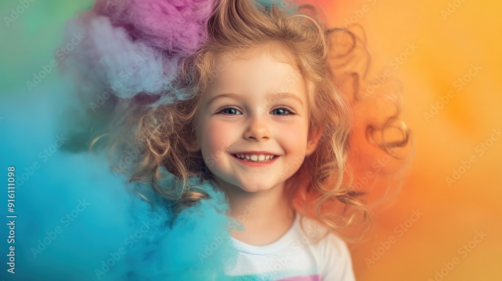 Little girl with colorful smoke in her hair Little girl with colorful smoke in her hair