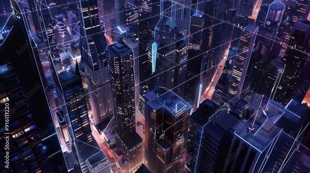 Cityscape with glowing lines Cityscape with glowing lines