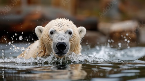 Wallpaper Mural A polar bear swimming actively in the open water, creating splashes around, symbolizing the resilience and survival instincts of wildlife in challenging environments. Torontodigital.ca