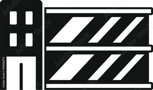 Simple black and white icon of a multi storey car park building facade