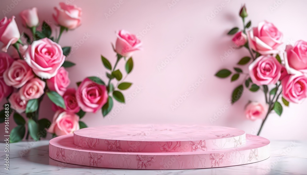 Pink Floral Podium with Marble Base. Pink Floral Podium with Marble Base.