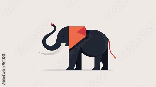 Minimalist 2D vector art of an elephant with a raised trunk, clean and plain design, basic shapes and colors, uncomplicated and simple illustration photo