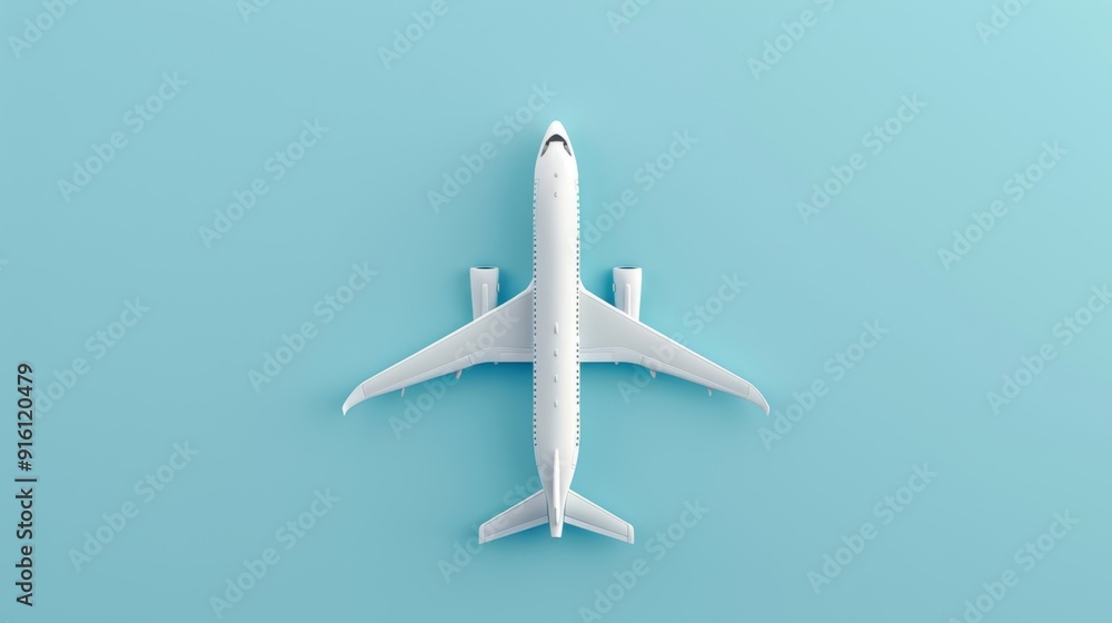 A basic depiction of an airplane in a clear sky, 2D vector illustration, minimalist design, clean and plain aesthetics A basic depiction of an airplane in a clear sky, 2D vector illustration, minimalist design, clean and plain aesthetics