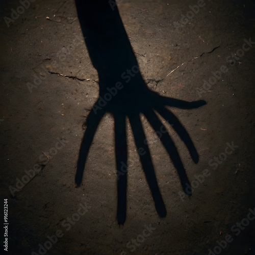 Shadow of Creepy dark parasite hand with splayed fingers reaching outwards.