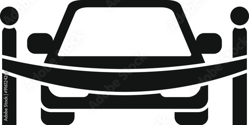 Car standing behind warning tape icon in simple style on a white background