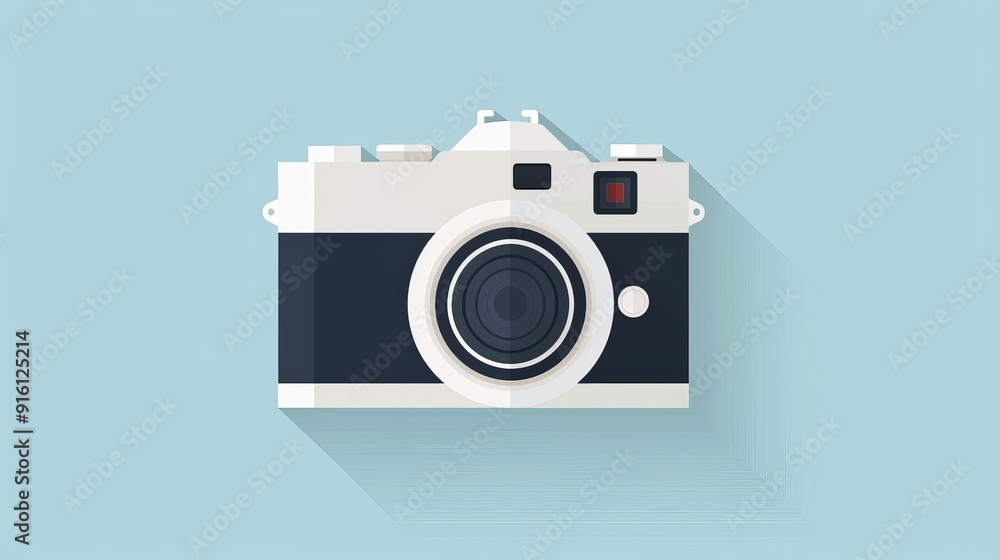 Simple camera with a lens, minimalist approach, 2D vector illustration, clean and plain design Simple camera with a lens, minimalist approach, 2D vector illustration, clean and plain design