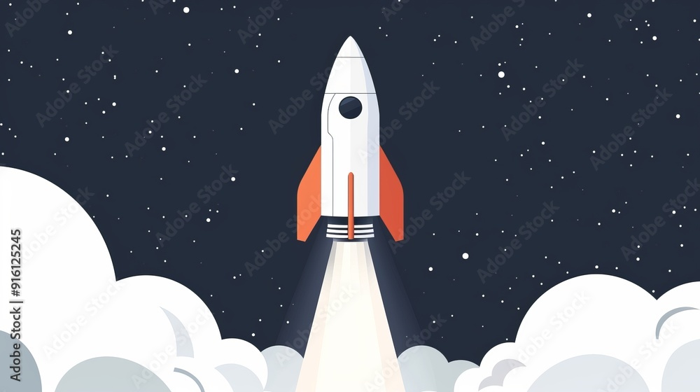 A clean and basic depiction of a spaceship in space, 2D vector, minimalist and plain design A clean and basic depiction of a spaceship in space, 2D vector, minimalist and plain design