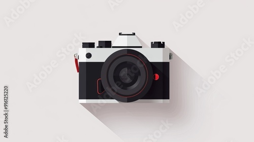 A clean, uncomplicated camera with a lens, minimalist 2D vector illustration, plain and neat lines