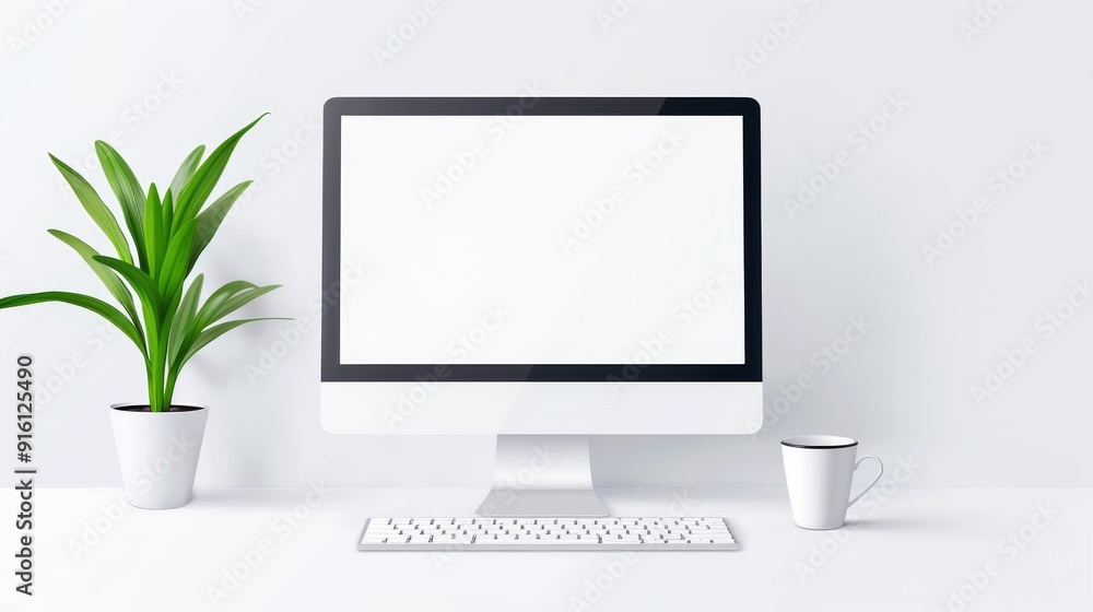A minimalist computer with a keyboard, clean lines, 2D vector illustration, plain and simple design, white background A minimalist computer with a keyboard, clean lines, 2D vector illustration, plain and simple design, white background