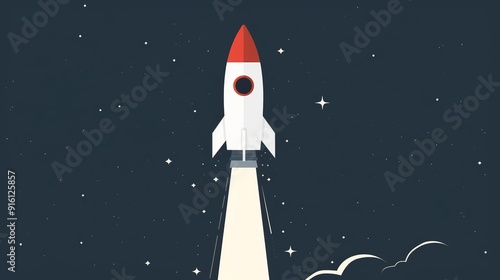 A clean and basic depiction of a spaceship in space, 2D vector, minimalist and plain design