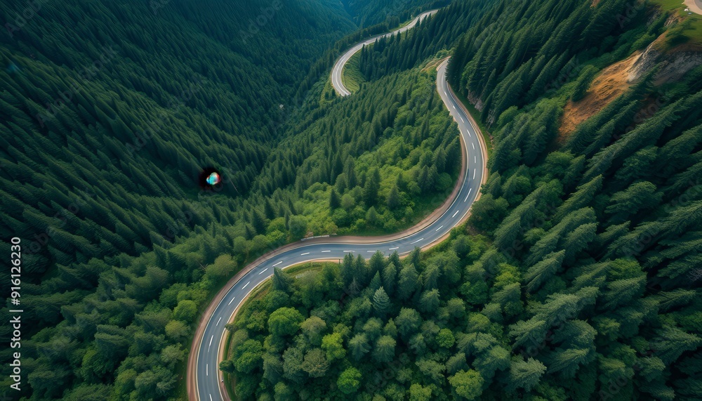 Winding Road Through a Lush Forest. Winding Road Through a Lush Forest.