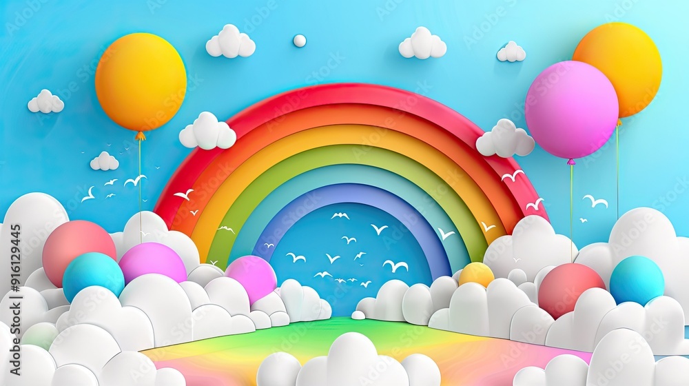 Rainbow and Balloons in a Dreamy Sky Rainbow and Balloons in a Dreamy Sky