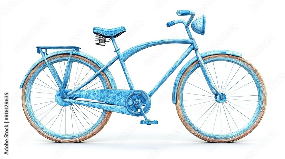 Fototapeta premium 3D Watercolor Blue Bicycle with Bold Outlines - Isolated PNG