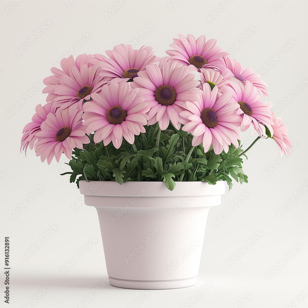 A vibrant bouquet of pink daisies in a white pot, showcasing natural beauty. A vibrant bouquet of pink daisies in a white pot, showcasing natural beauty.