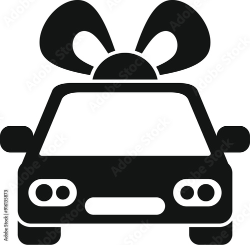 Black silhouette of a car with a gift bow on top, representing a car being given as a present