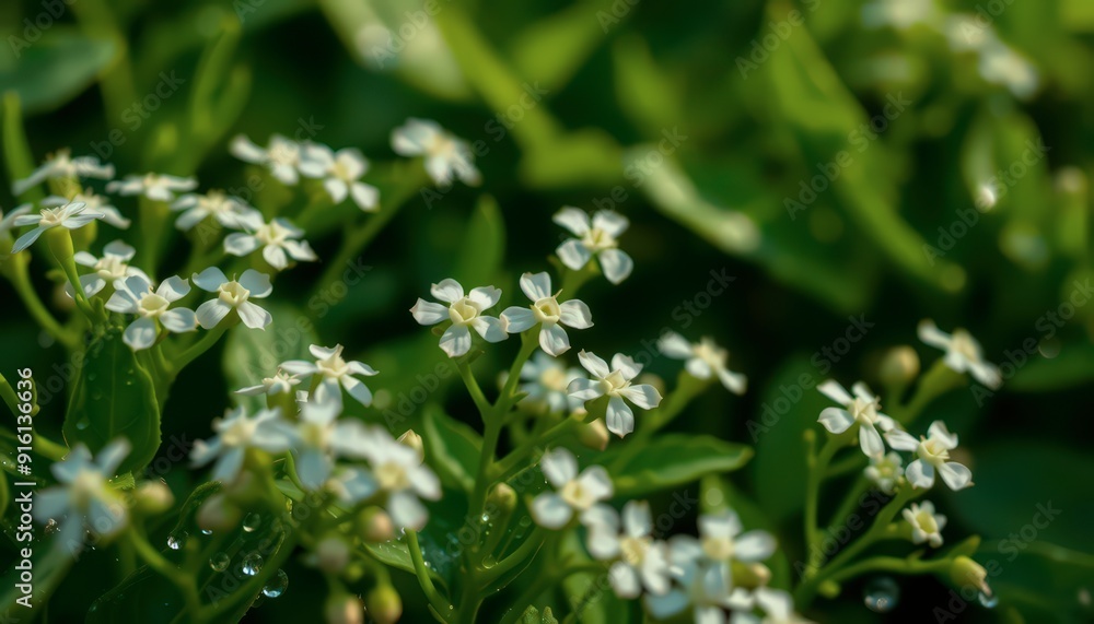 Delicate White Flowers with Dew Drops. Delicate White Flowers with Dew Drops.
