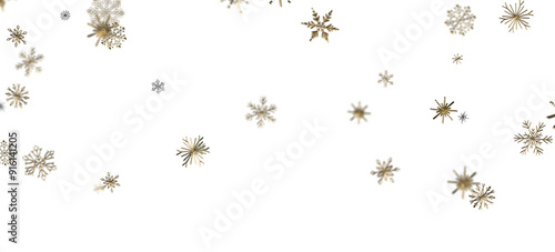 golden openwork shiny snowflakes, star, 3D rendering.