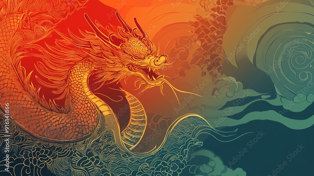 chinese banner with dragon on red background vector illustration chinese banner with dragon on red background vector illustration