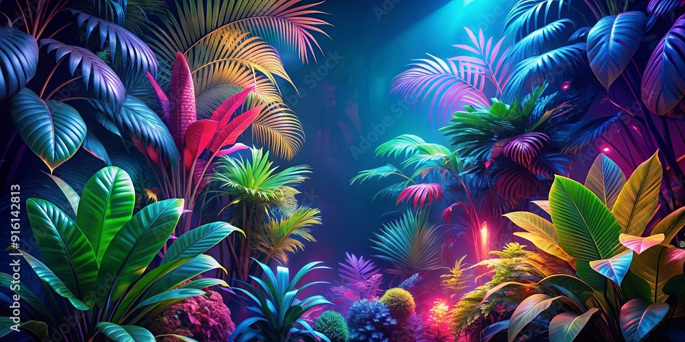 Vibrant neon jungle background with glowing plants and exotic foliage, neon, jungle, background, vibrant, plants, glowing Vibrant neon jungle background with glowing plants and exotic foliage, neon, jungle, background, vibrant, plants, glowing