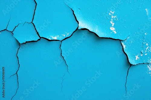 An aged, cracked wall with peeling blue paint revealing the concrete beneath, creating a textured background.





 photo