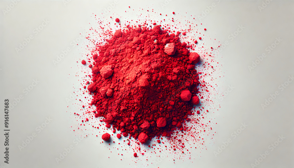 A realistic texture of Bright Red pigment as wallpaper. The pigment appears as a fine powder scattered over a simple background. A realistic texture of Bright Red pigment as wallpaper. The pigment appears as a fine powder scattered over a simple background.