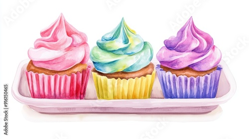 Wallpaper Mural 3D Watercolor Cupcake Tray with Bold Outlines - Isolated PNG Torontodigital.ca