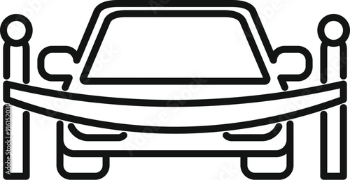 Line icon of a car parked behind a caution tape, symbolizing restricted areas or parking violations