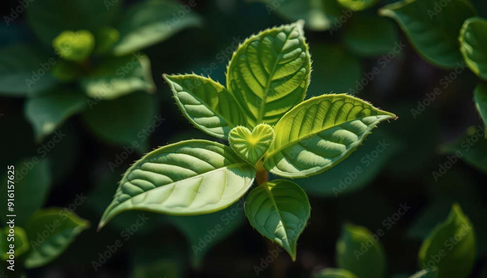 Green Leaf with a Heart Shape Bud. Green Leaf with a Heart Shape Bud.