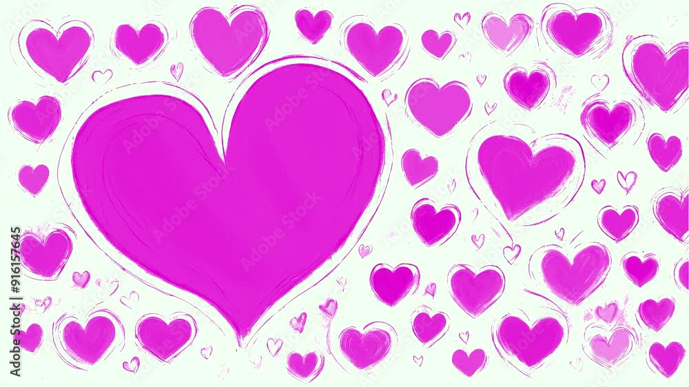 Stop motion loop hand drawn animation, white background with pink hearts in different sizes, abstract romantic valentine's day background Stop motion loop hand drawn animation, white background with pink hearts in different sizes, abstract romantic valentine's day background