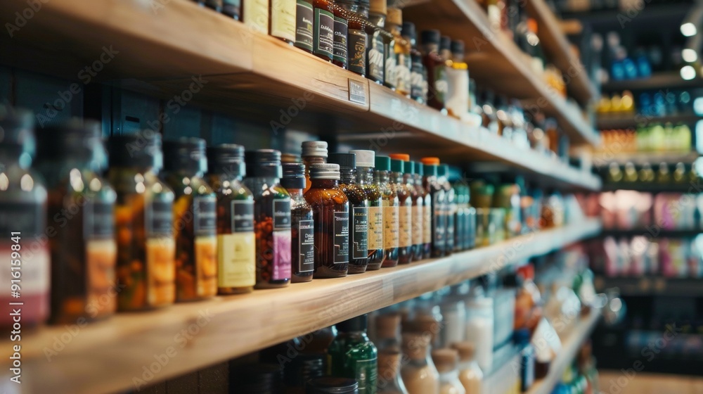 Bottles of Spices and Herbs on Store Shelf Bottles of Spices and Herbs on Store Shelf