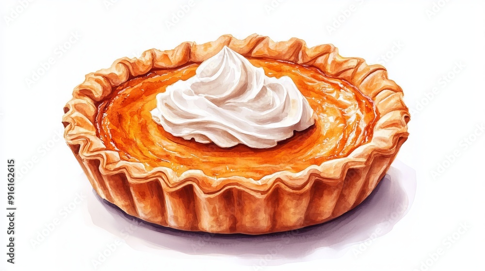 3D Watercolor Pumpkin Pie with Whipped Cream: Delicious Autumn Treat 3D Watercolor Pumpkin Pie with Whipped Cream: Delicious Autumn Treat