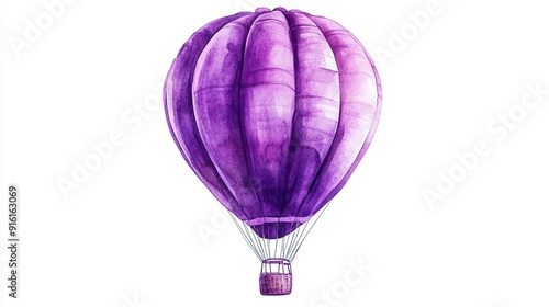 3D Watercolor Purple Hot Air Balloon with Bold Outline - Digital Art Illustration photo