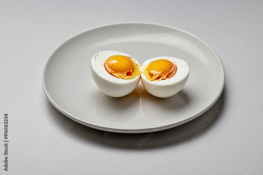 Halved Boiled Egg on a White Plate Halved Boiled Egg on a White Plate