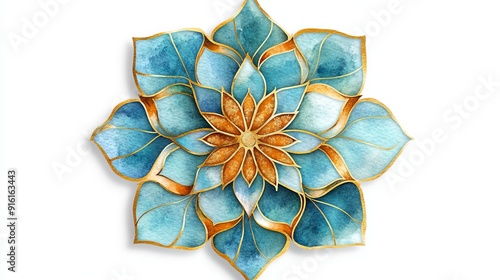 3D Watercolor Rangoli Pattern with Gold Accents | Stunning Design photo