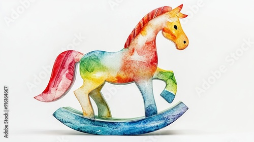 3D Watercolor Rocking Horse with Bold Outlines - Digital Illustration photo