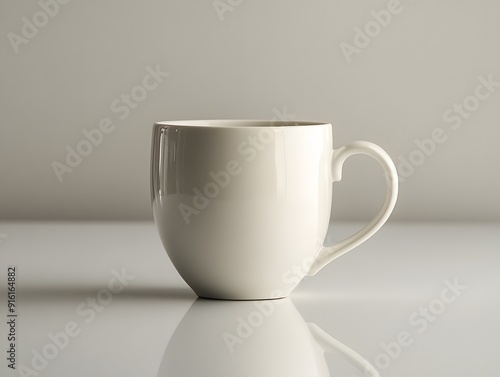 White mug on a light grey background with a subtle reflection to enhance the minimalist feel photo