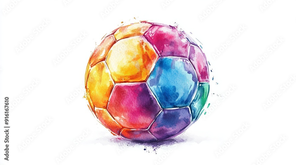 Naklejka premium 3D Watercolor Soccer Ball with Bold Outlines - Isolated PNG Image
