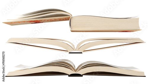 set of open book isolated on white background. 3d render. 